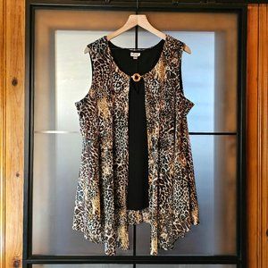 Avenue Animal Print Sleeveless Blouse Black Lining Flowy Sheer Shell Size 18/20